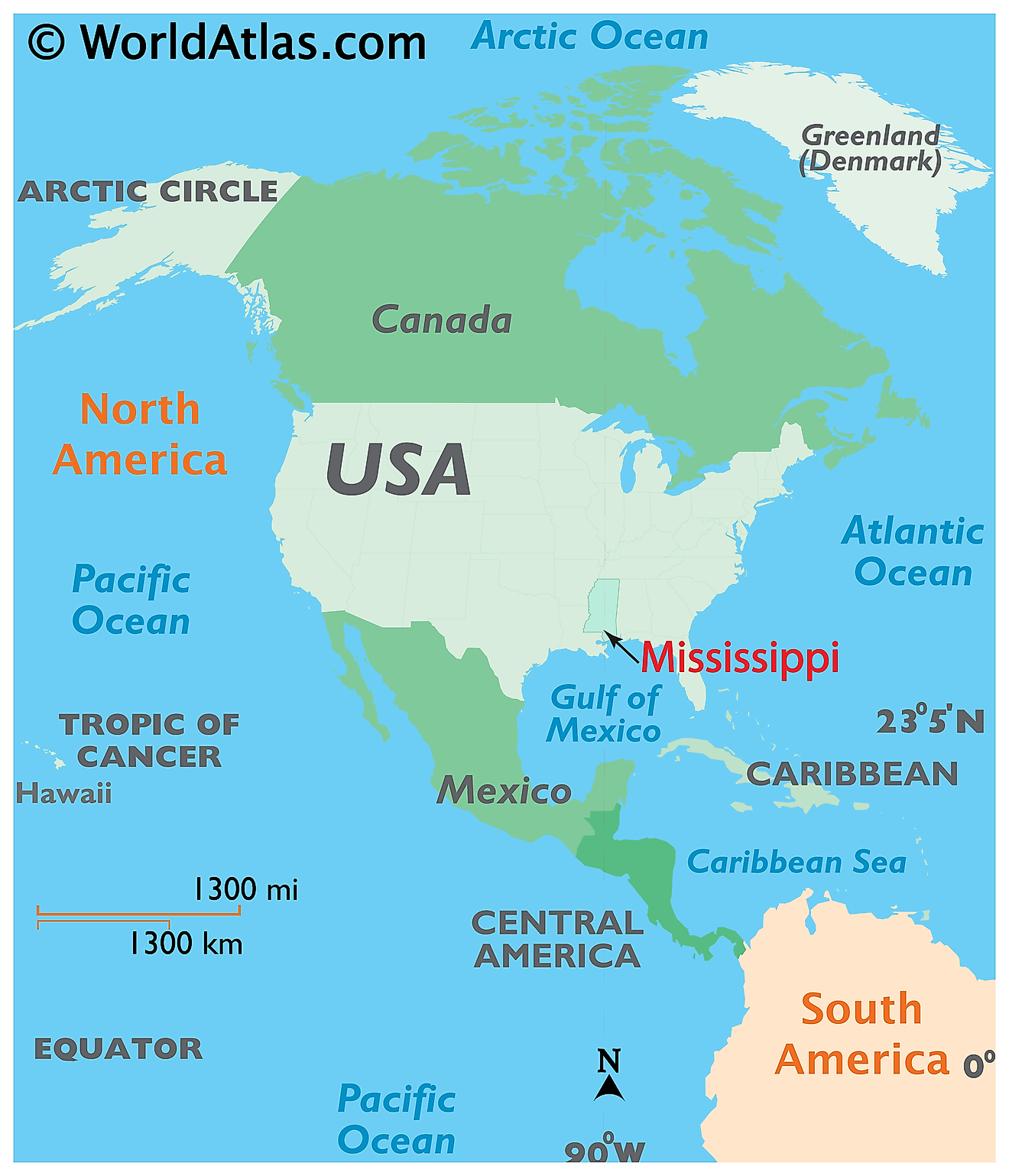 Mapa que muestra la ubicación de Mississippi en el mundo.