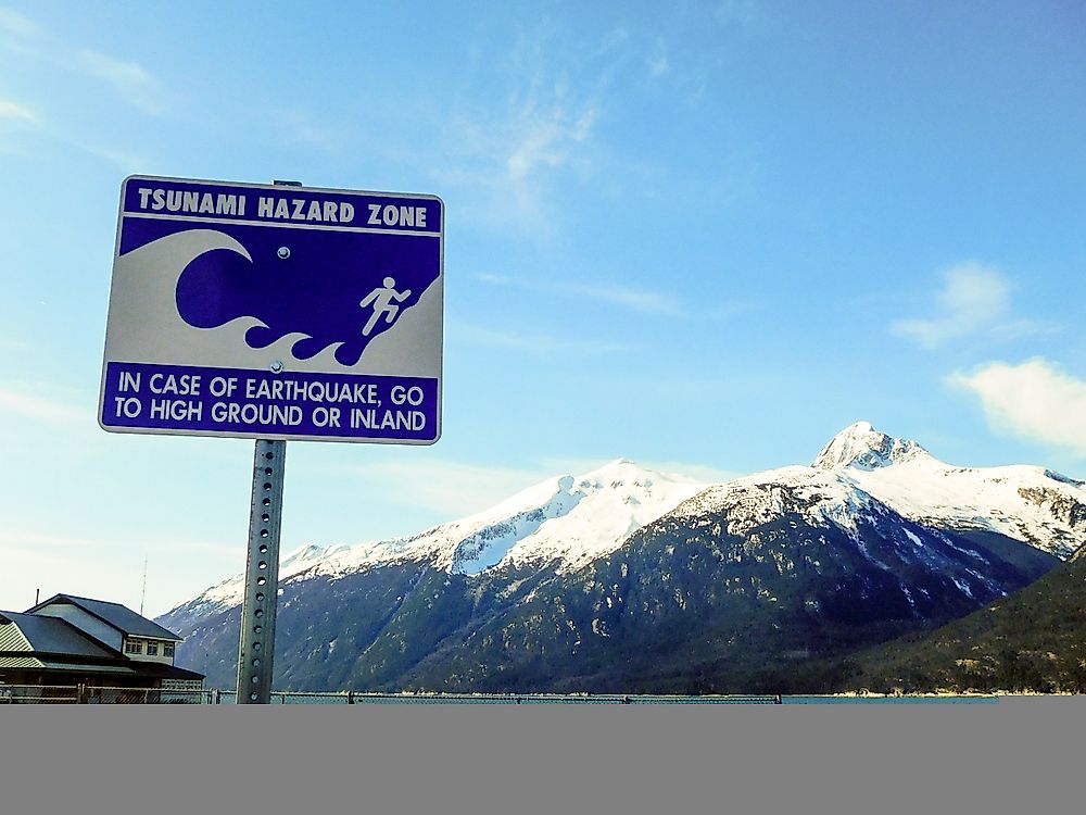 A sign in Alaska warning of the danger of tsunamis. 