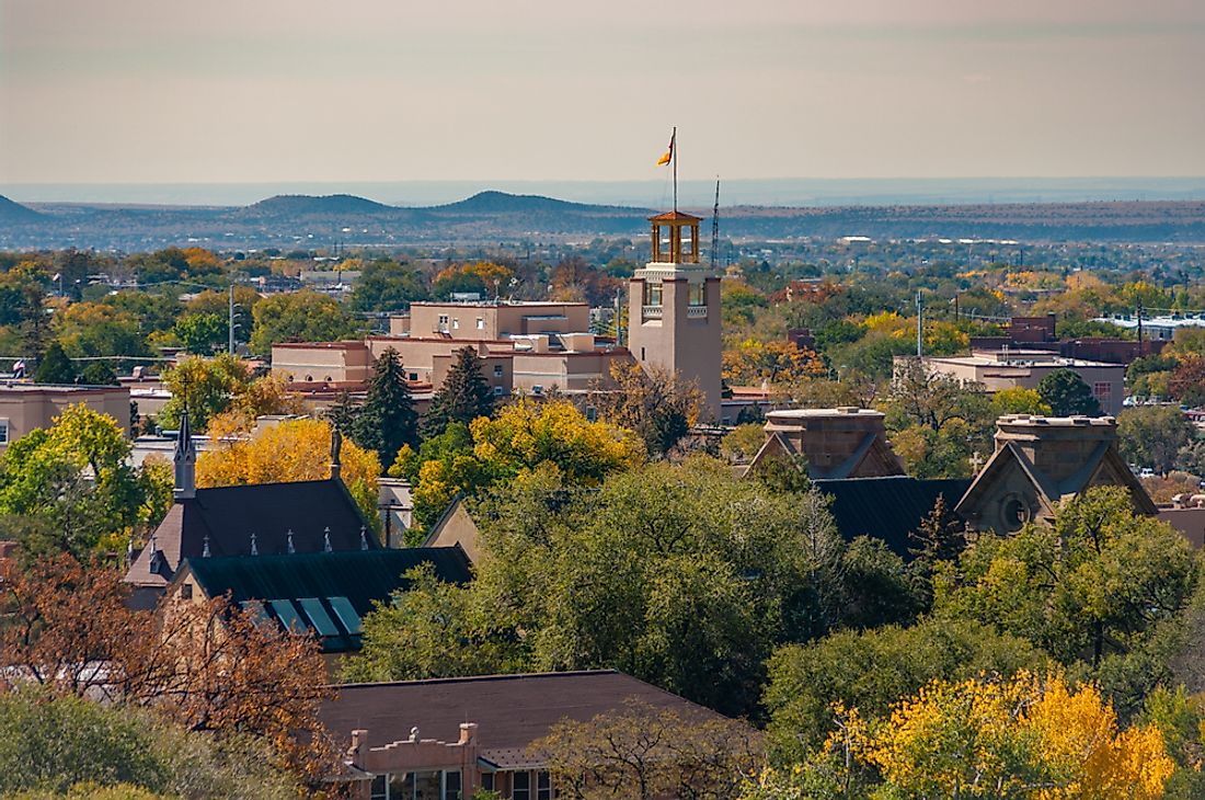 Santa Fe, New Mexico. New Mexico has the largest relative population of Hispanic Americans. 