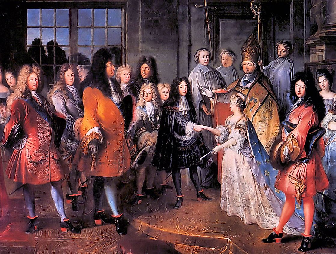Child marriage in 1697 of Marie Adélaïde of Savoy, age 12 to Louis, heir apparent of France age 15. 