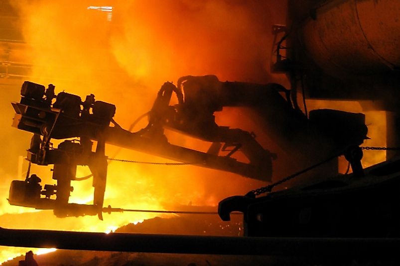 Smelting iron at a steel mill in the Ukraine.