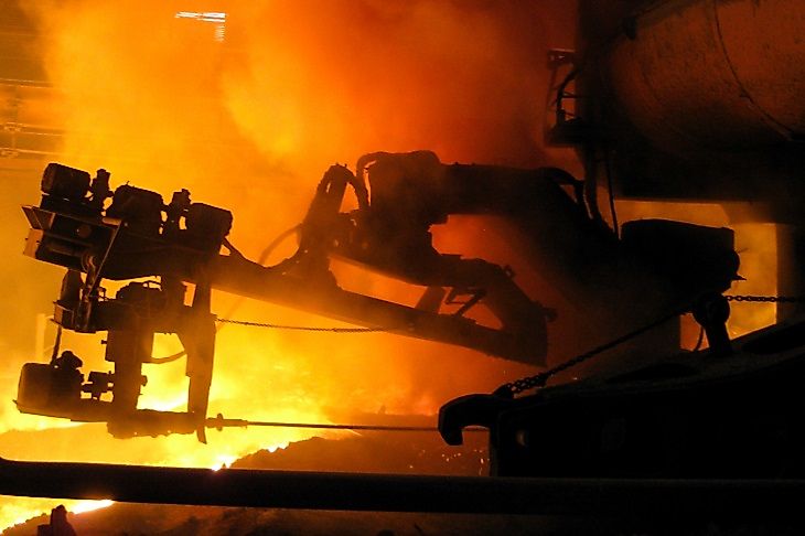 Smelting iron at a steel mill in the Ukraine.