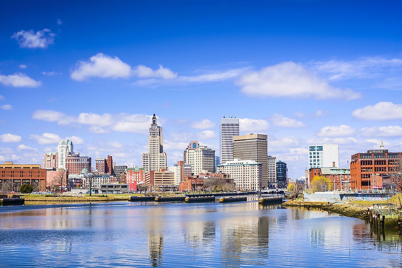 Providence, Rhode Island, city skyline on the river. 