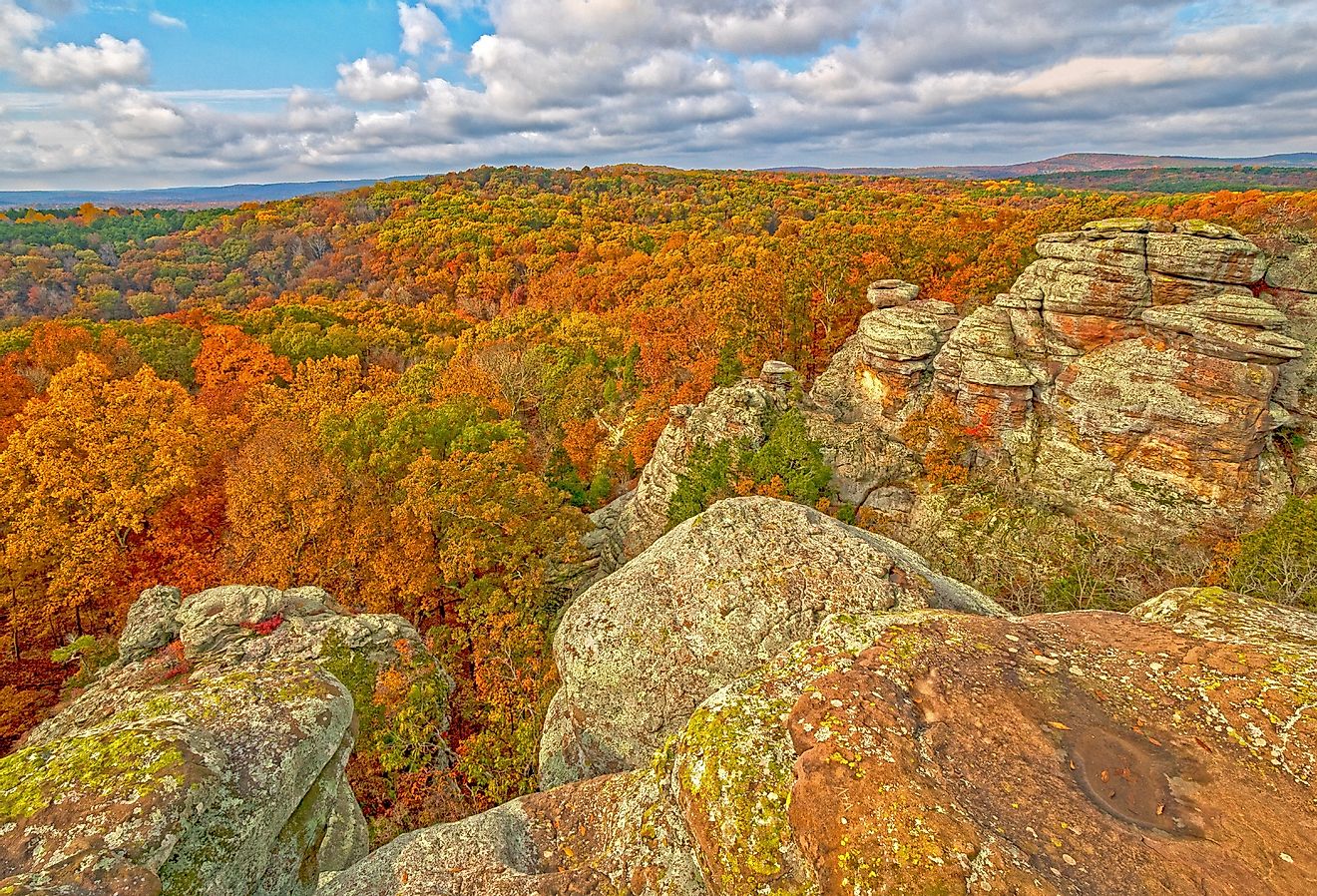 Sunny skies and fall colors in Garden of the Gods in Shawnee National Forest in southern Illinois.