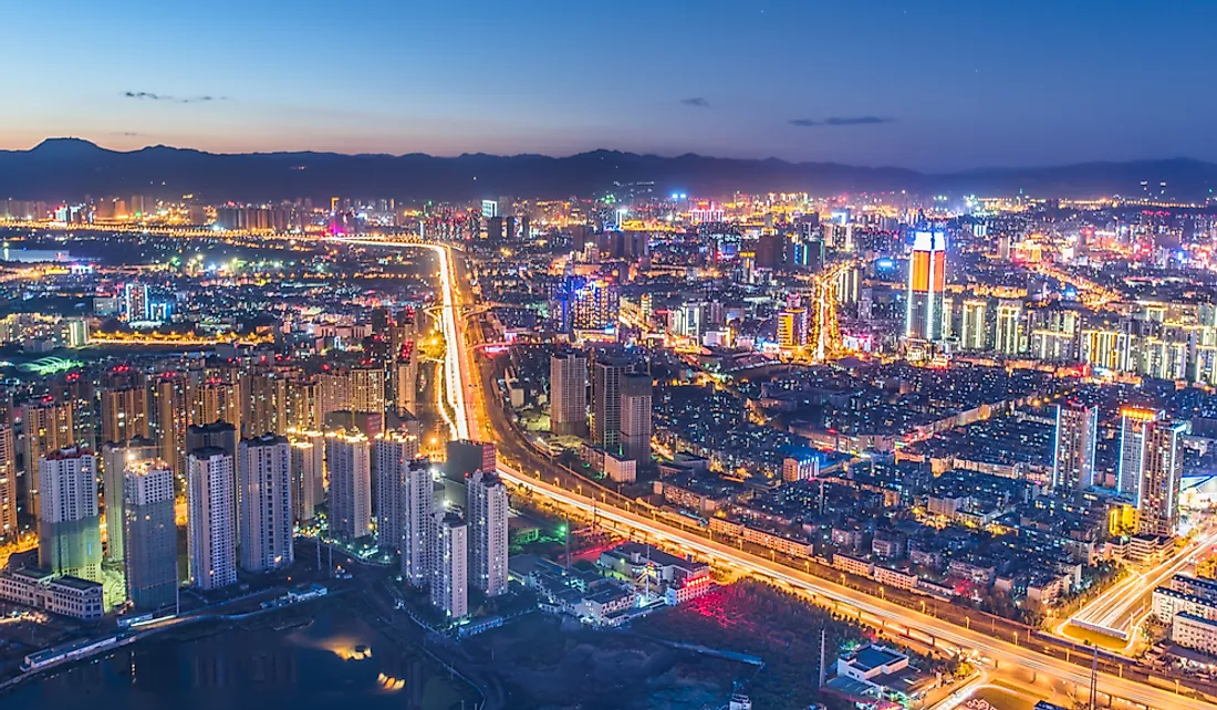 Kunming, the provincial capital of Yunnan, aglow at night.