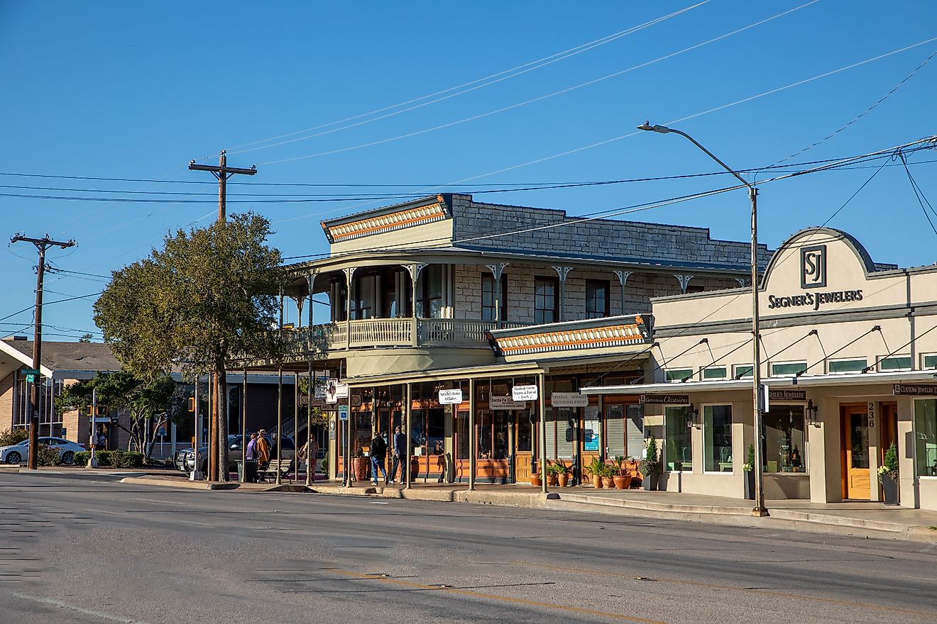 Rustic buildings along Main Street in Fredericksburg, Texas. Editorial credit: travelview / Shutterstock.com 