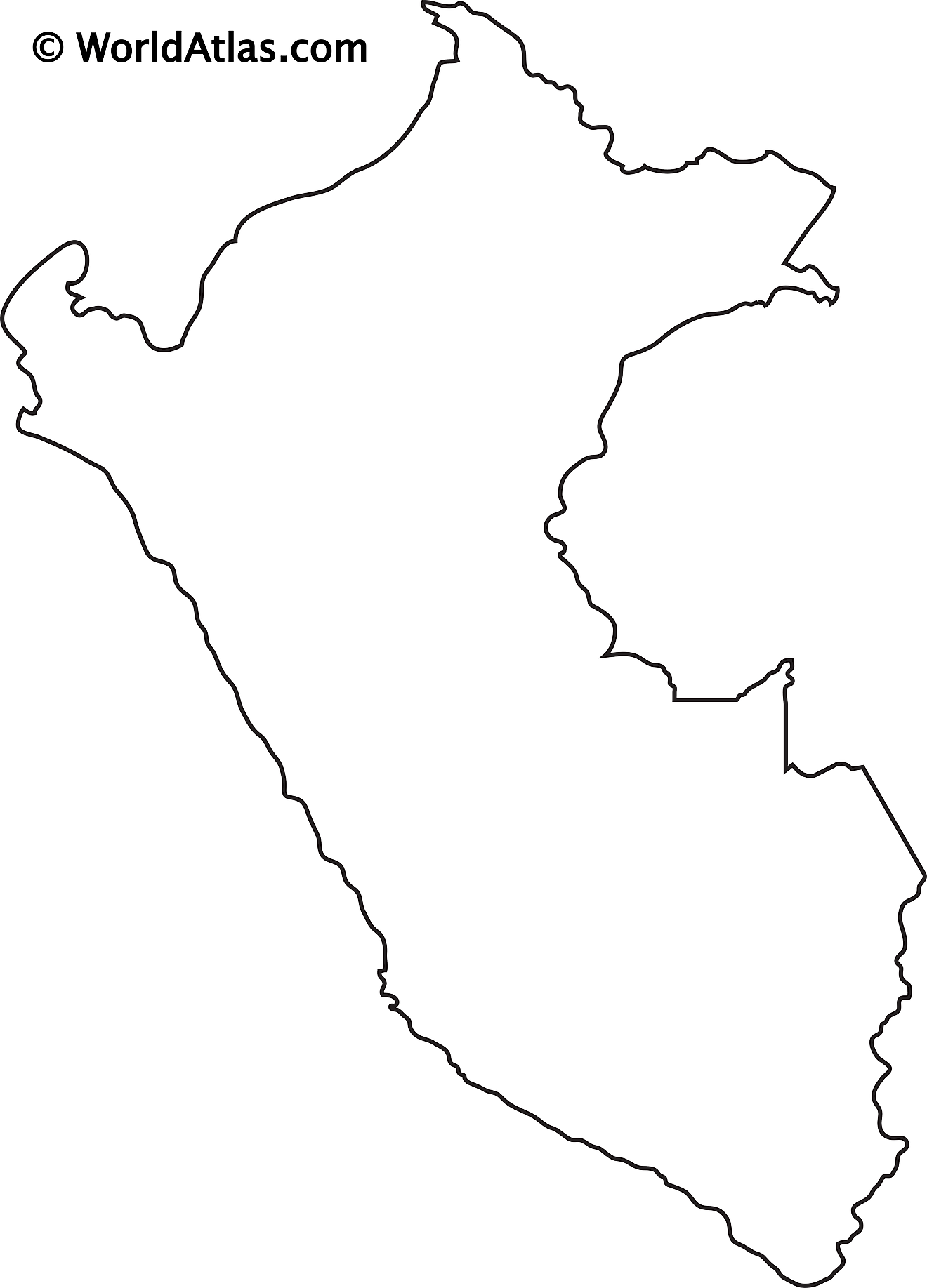 Mapa de contorno en blanco del Perú