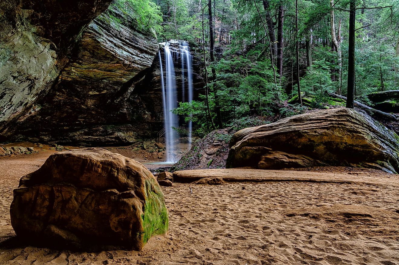 A beautiful waterfall at Ash Cave in Ohio's Hocking Hills State Park.