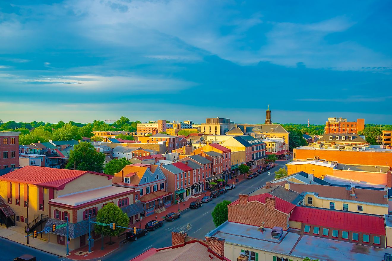 An aerial view of West Chester, Pennsylvania. Shutterstock.com