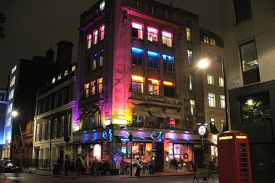 A street scene in Soho, England.