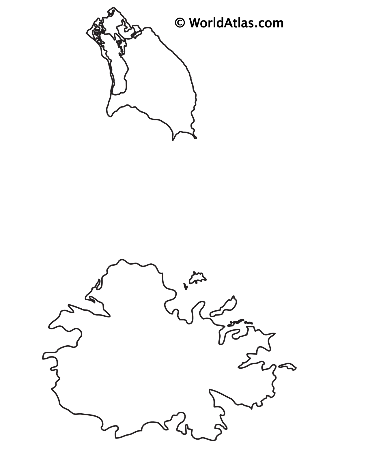 Mapa de contorno en blanco de Antigua y Barbuda