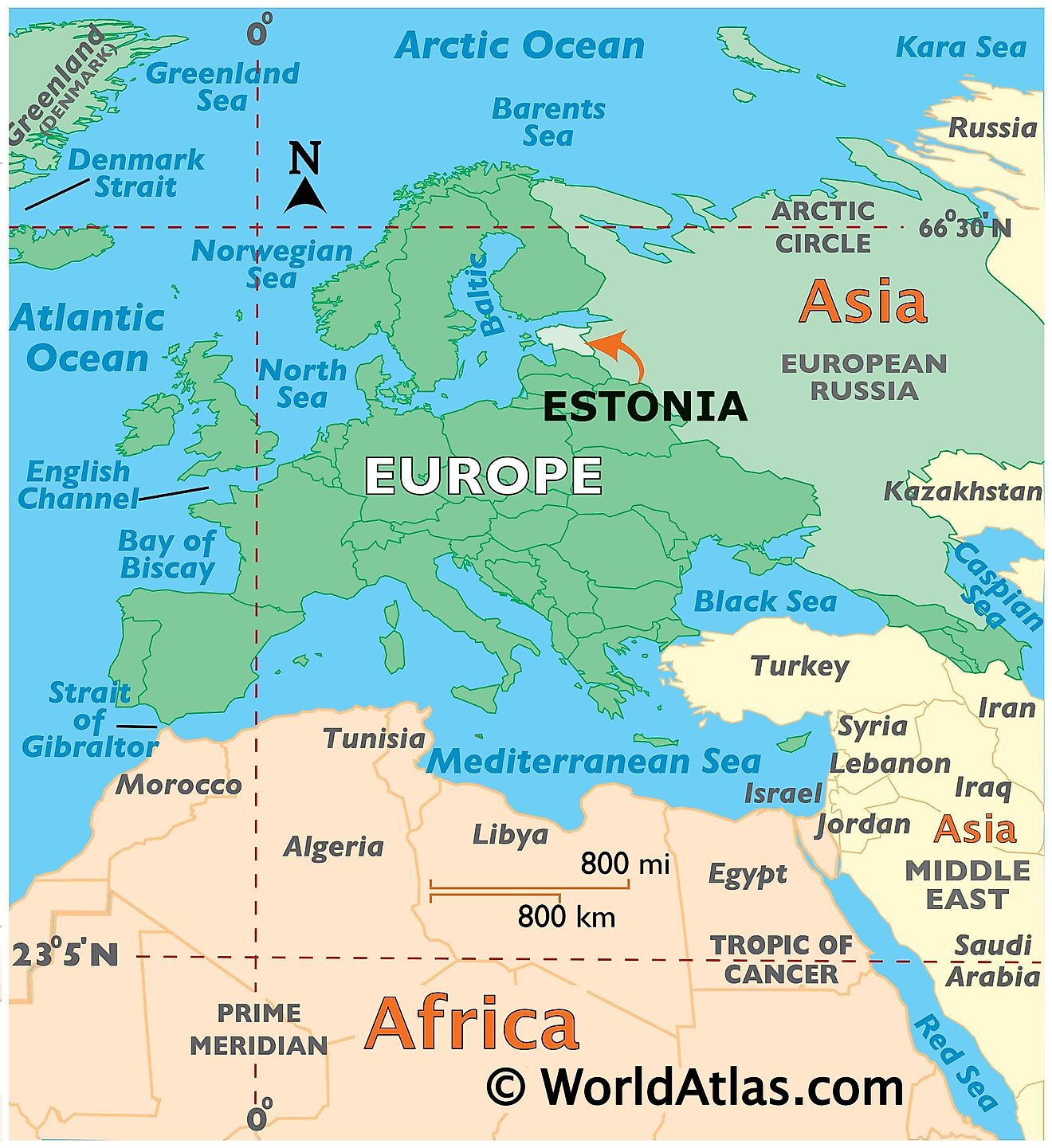 Map showing location of Estonia in the world.