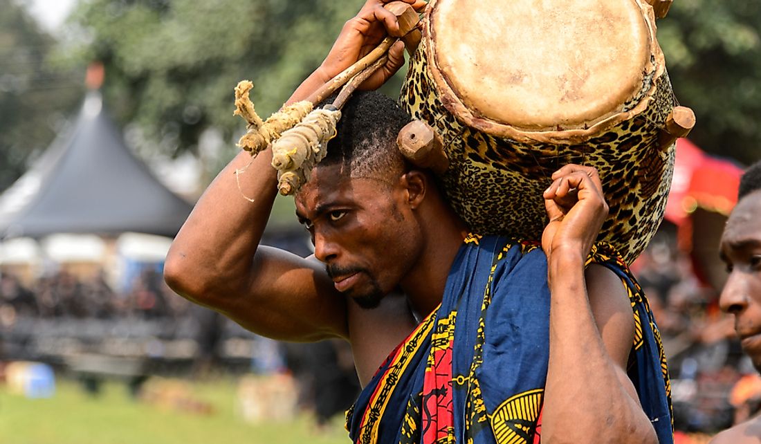 Ghanaian musician at the memorial for the Queen Mother of the Asante Kingdom. Editorial credit: Anton_Ivanov / Shutterstock.com
