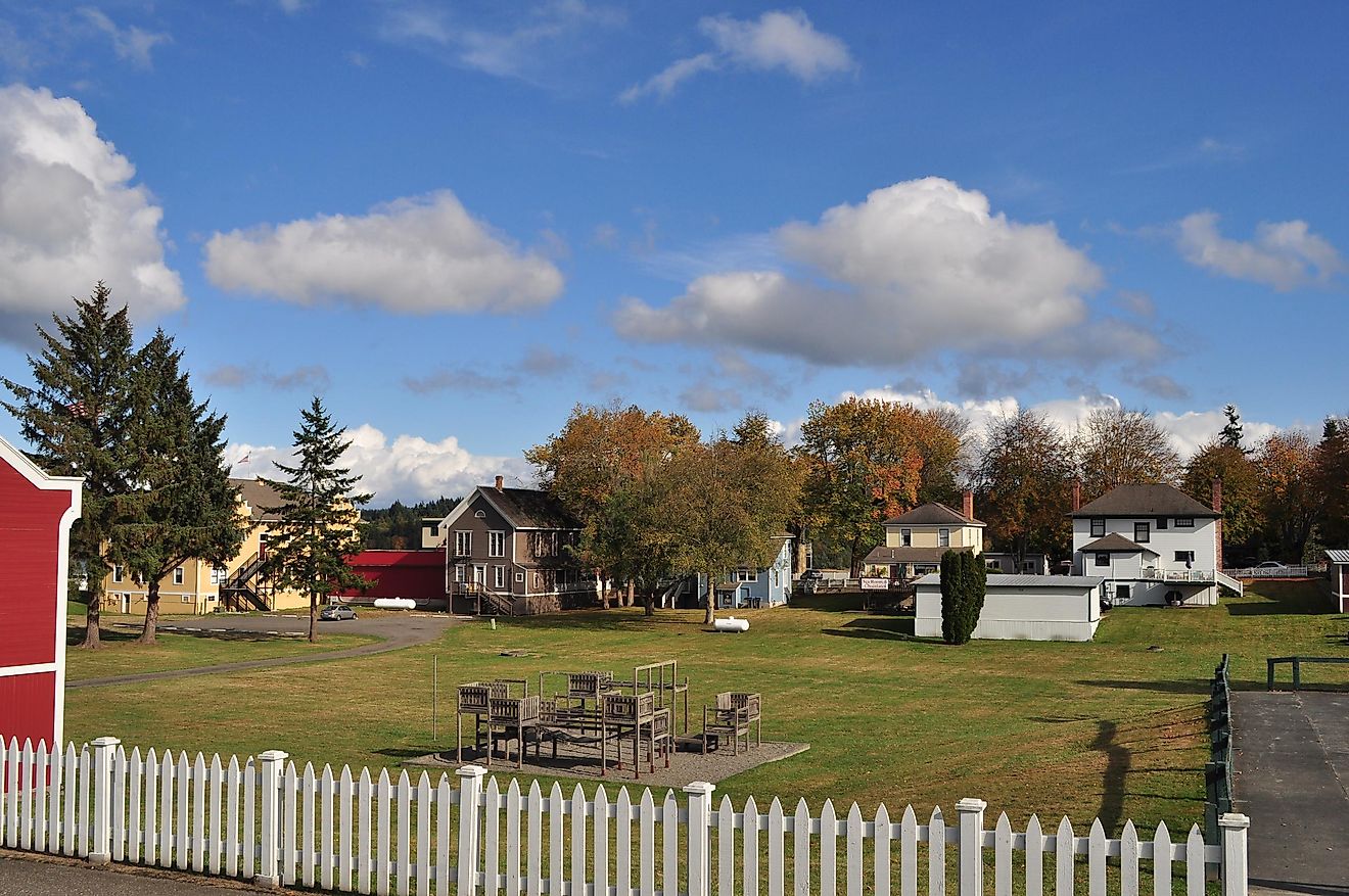 Port Gamble, Washington. Yellow building at left is Post Office/theater.