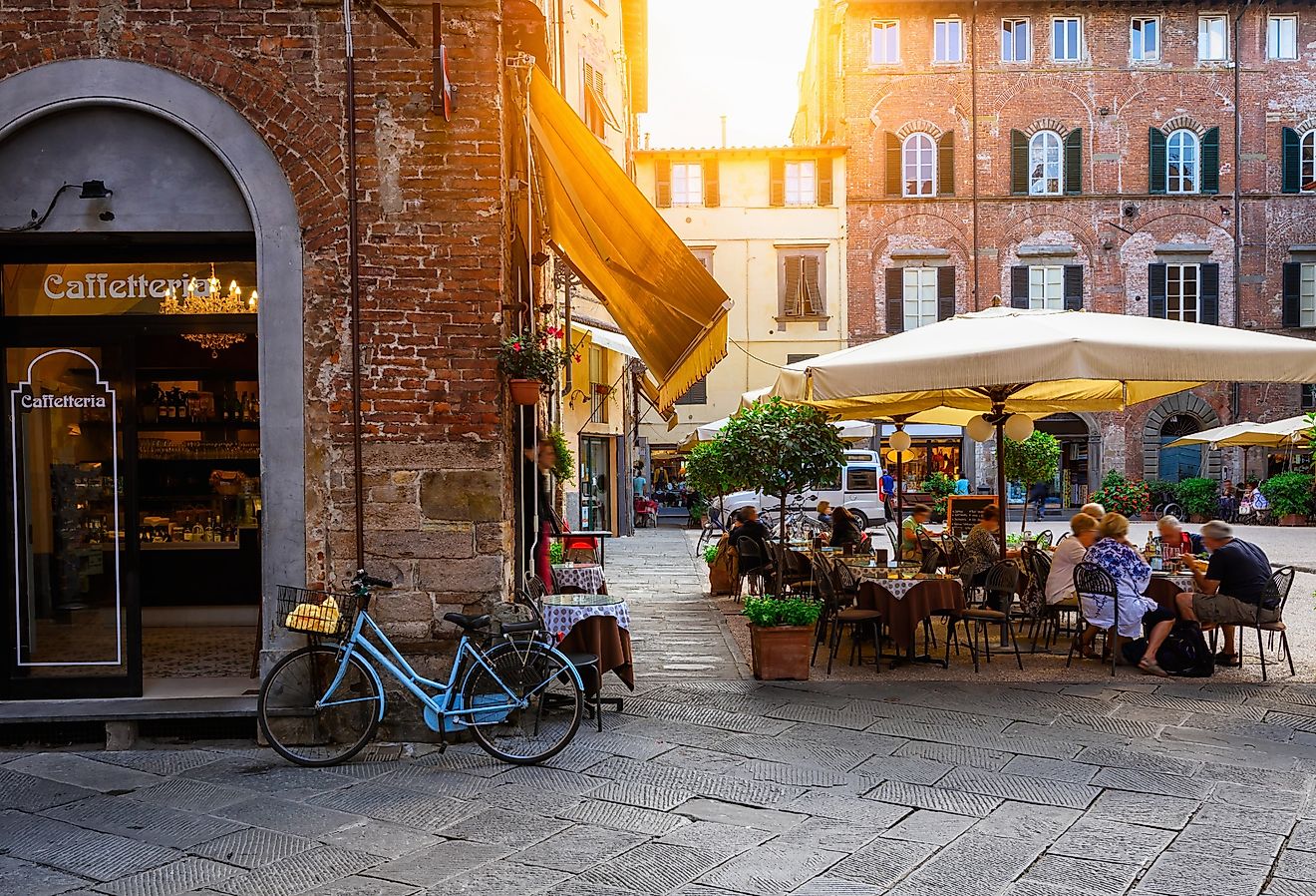 Old cozy street in Lucca, Italy, in the Tuscany region.