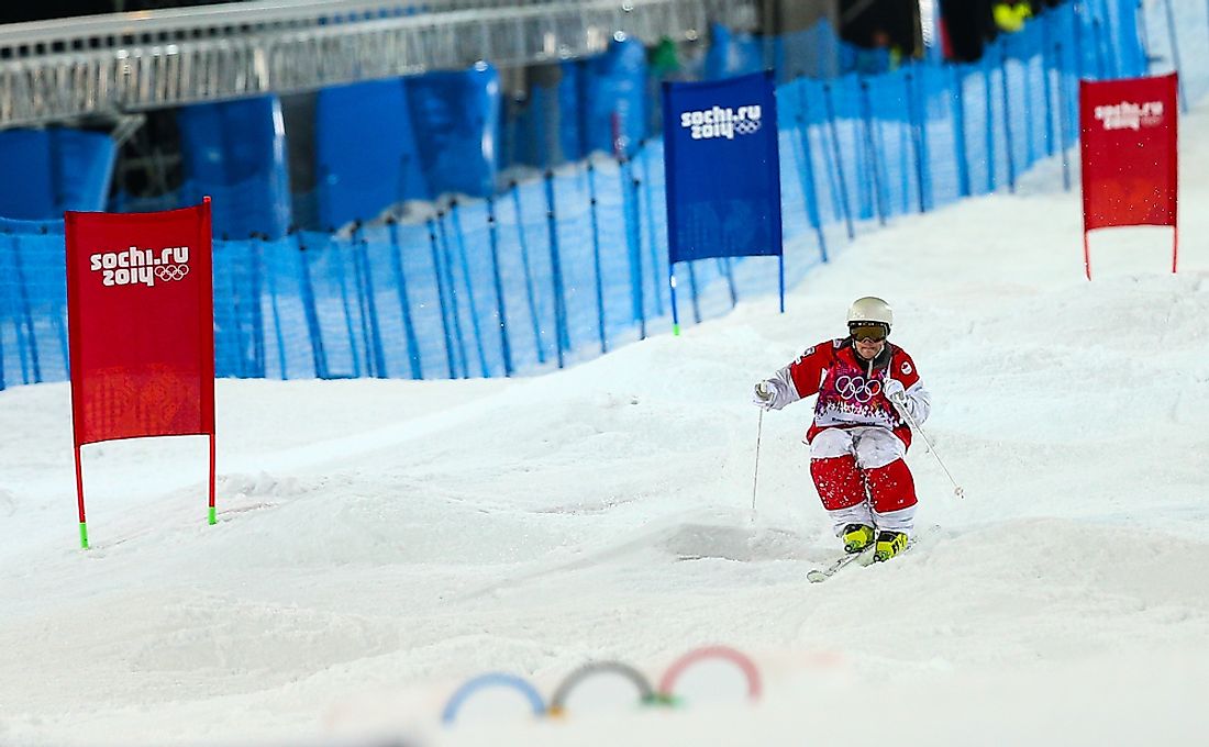 Marc-Antoine Gagnon of Canada competing in the Men's Moguls Final of Freestyle Skiing at the 2014 Olympic Winter Games.  Editorial credit: Iurii Osadchi / Shutterstock.com