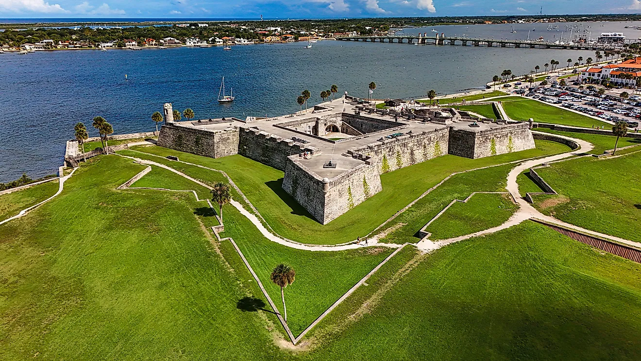 Wide aerial view of Castillo de San Marcos National Monument, St. Augustine, Florida. 