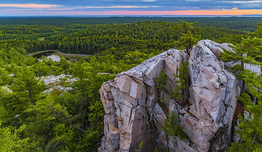 The Crack, a large rock formation in Killarney Provincial Park in Ontario, Canada.