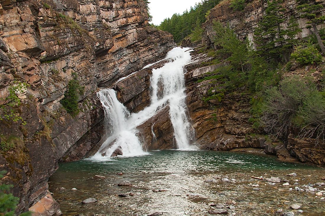 Cameron Falls sits on the oldest rocks of the Canadian Mountain Range, dating to millions of years ago. 