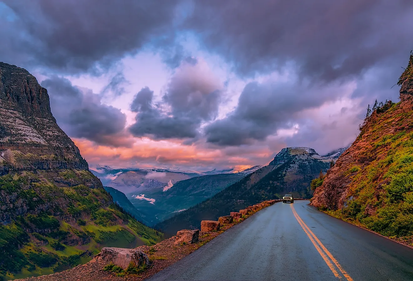 A sunset drive along Glacier National Park's Going-to-the-Sun Road. 