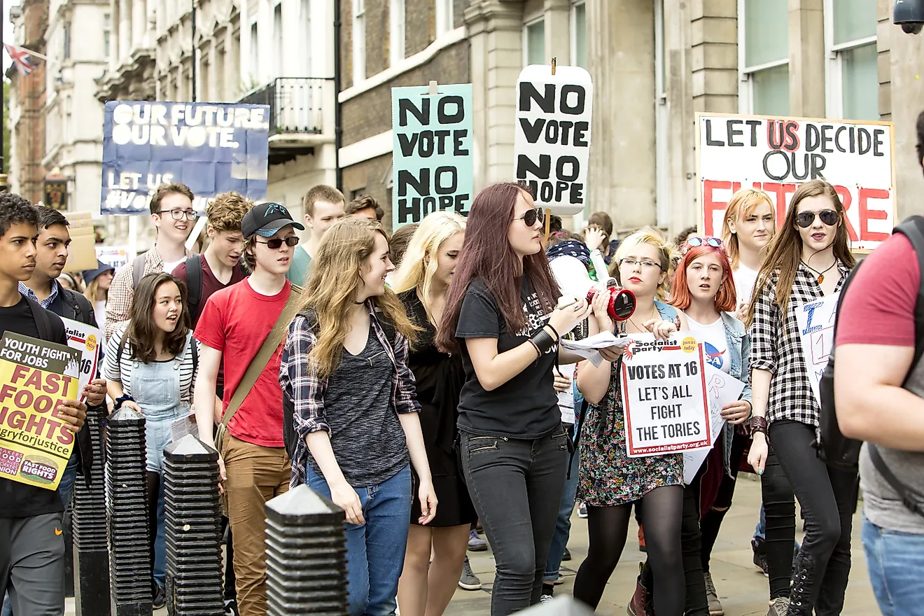 Votes for 16. A small protest was run in London today to demand the vote for young people 16 and over. Editorial credit: Ms Jane Campbell / Shutterstock.com