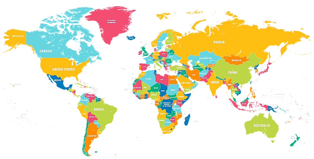 Political map showing the countries of the world.