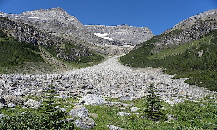 Alluvial fan above Lake Louise, Alberta, Canada.