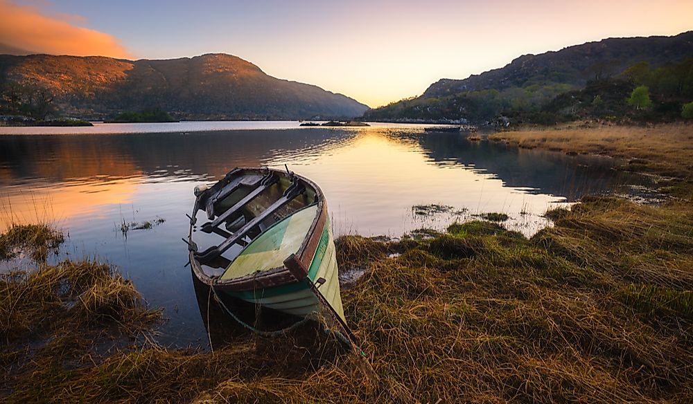 Small fishing boat at Killarney Lake in Kerry, Ireland. 