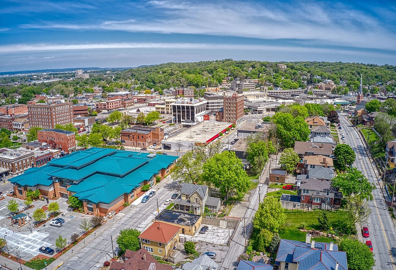 Aerial view of downtown Council Bluffs, Iowa.