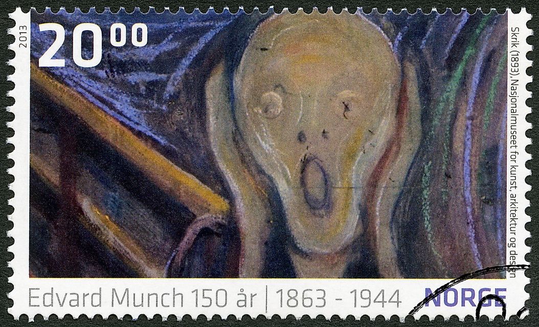 Editorial credit: Olga Popova / Shutterstock.com. A Norwegian stamp honoring the famous painting, circa 2013.