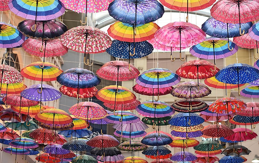 Umbrella decorations in a Dubai mall. 