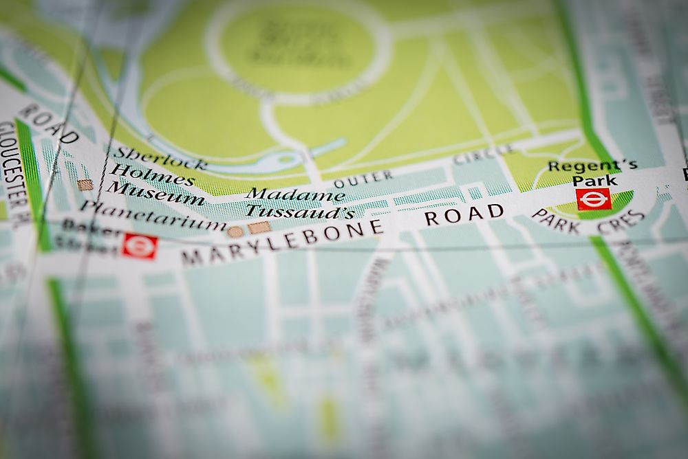 A map showing Madame Tussaud's.