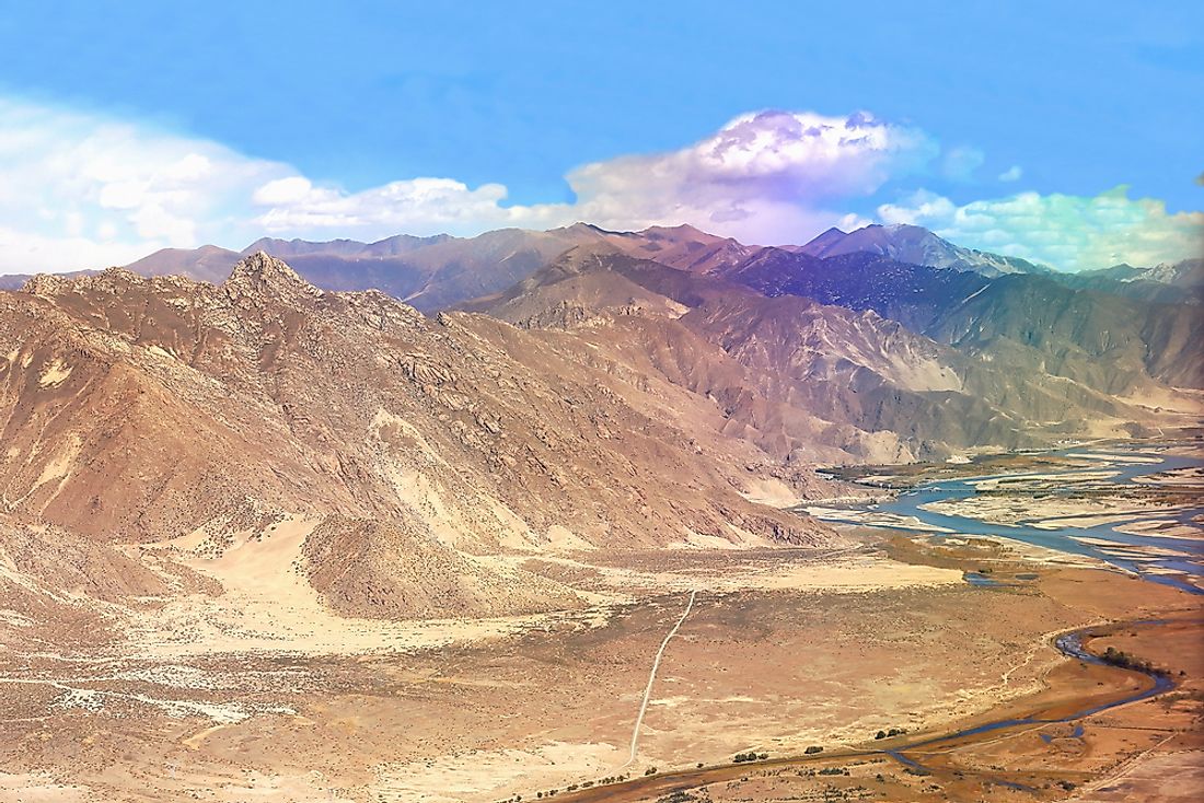 Yarlung Tsangpo flows through the South Tibet Valley starting at an altitude of 14,800 feet.