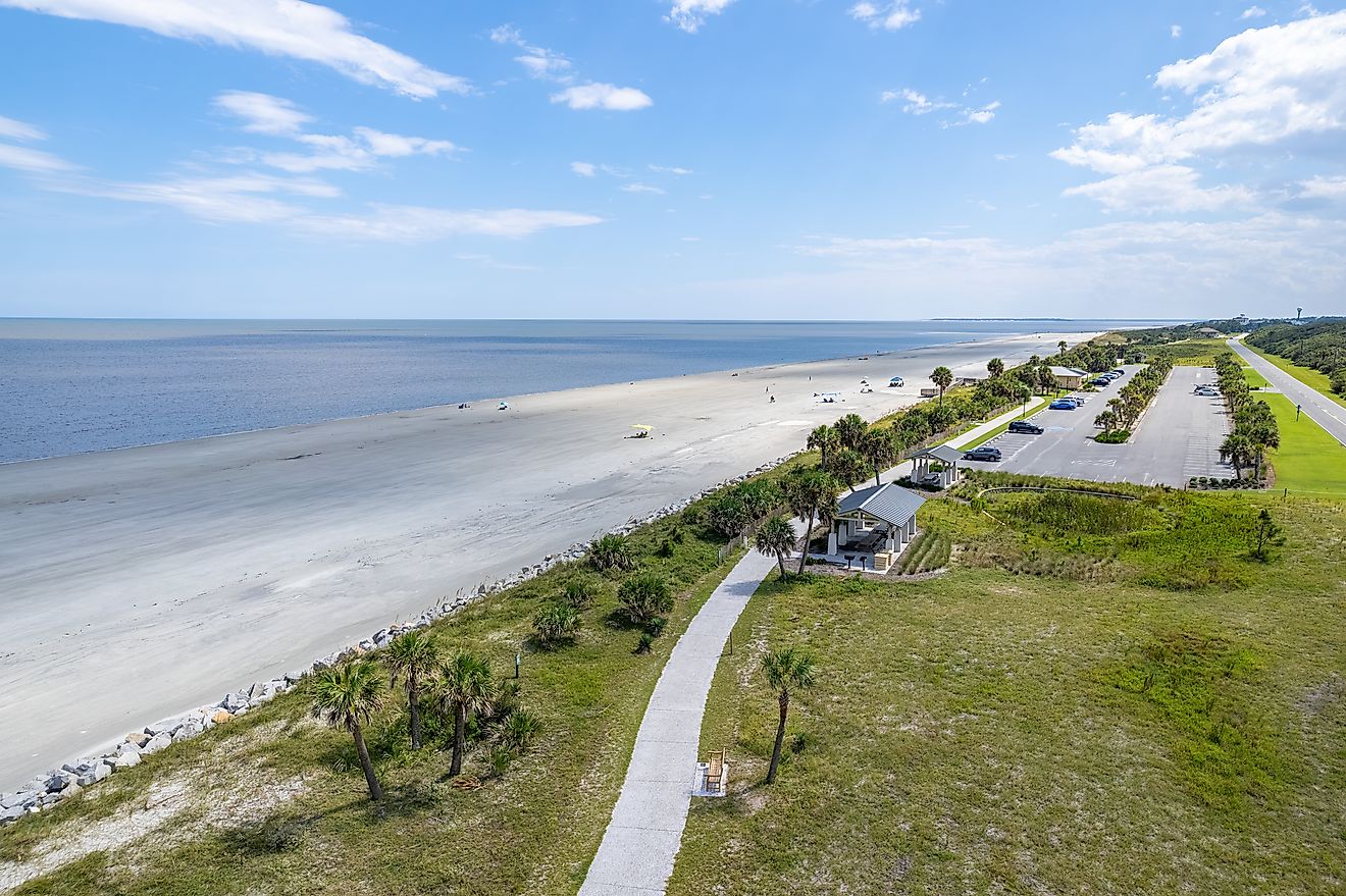 Aerial view of the coast along Jekyll Island in Georgia.