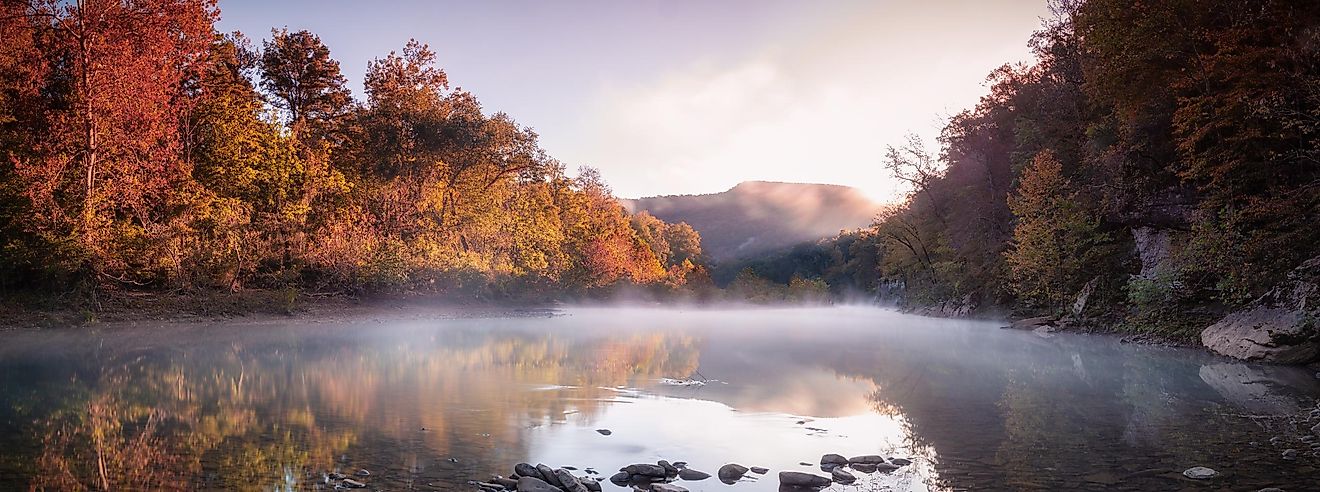 Foggy river in the Ozark National Forest