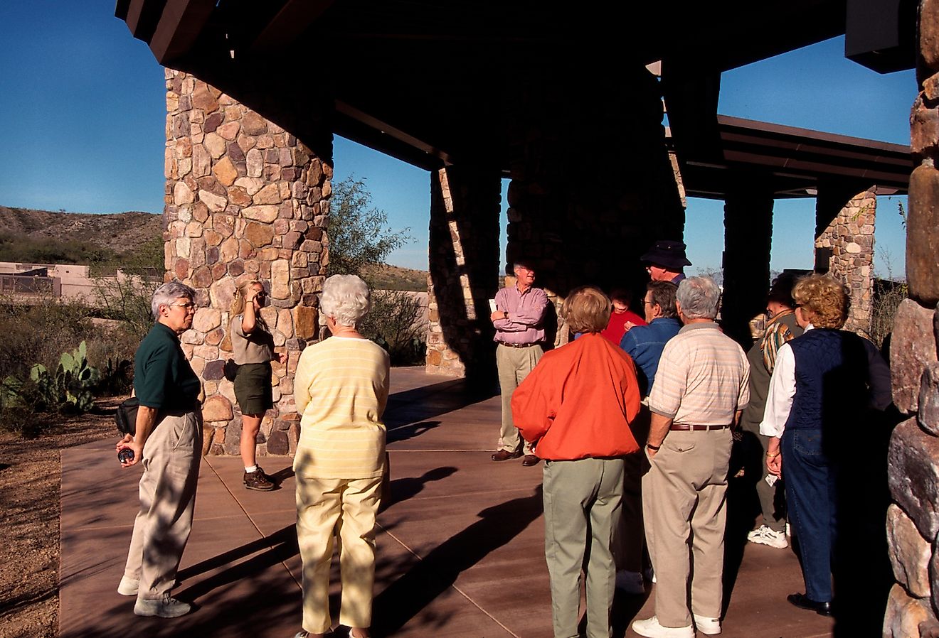 Kartchner Caverns State Park, Arizona, USA, ranger addresses visitors at the entrance. Image credit: Malachi Jacobs/Shutterstock.com