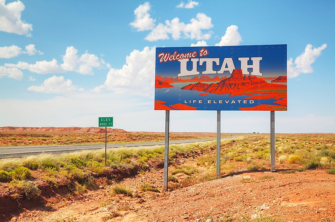 "Welcome to Utah" sign. 