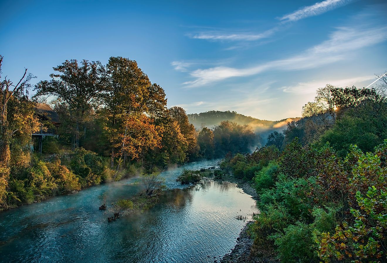 Misty November Morning on the Buffalo River in Jasper, Arkansas.