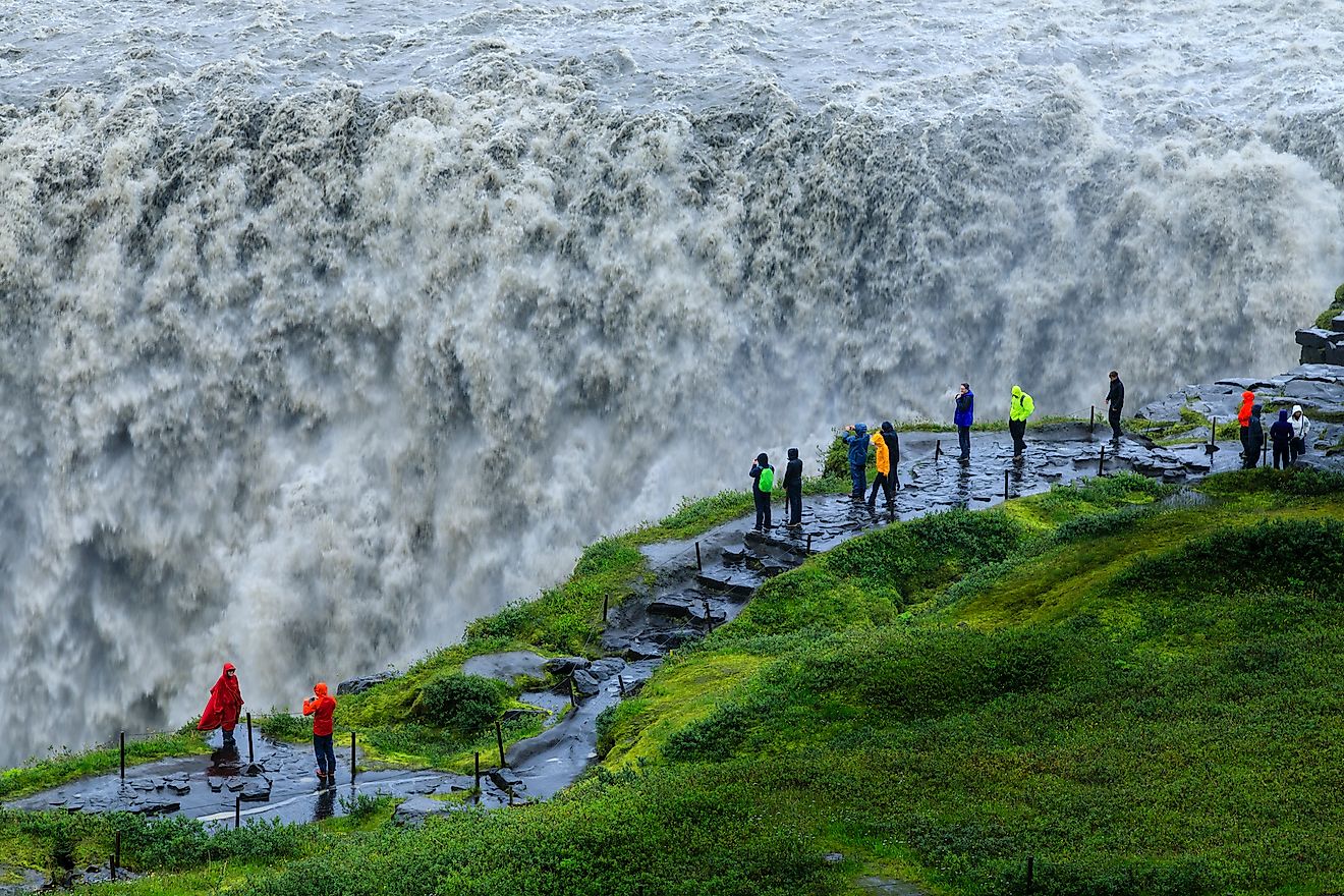 Dettifoss waterfall as it gushes into Jökulsárgljúfur Canyon.