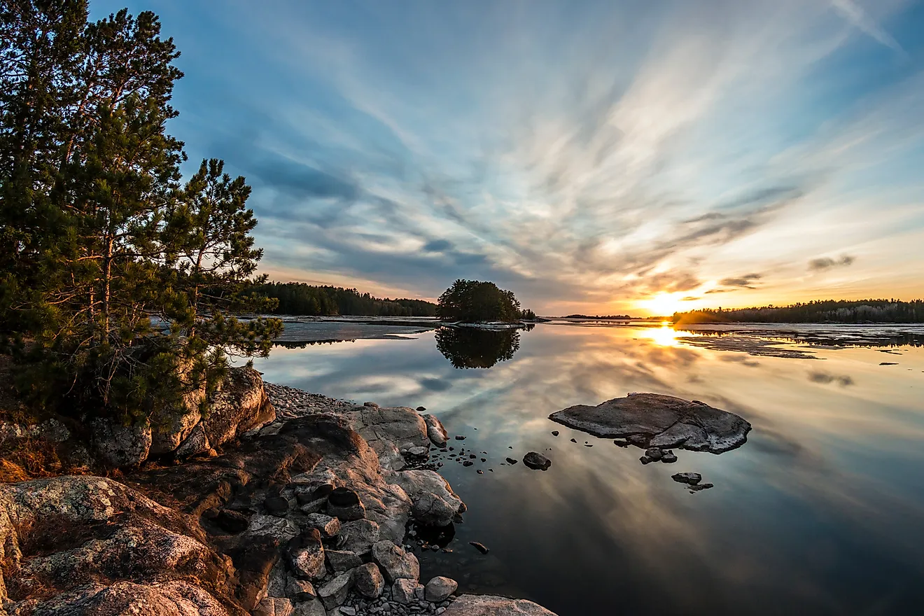 Sunset in Voyageurs National Park, showcasing some of the oldest rocks on earth. 