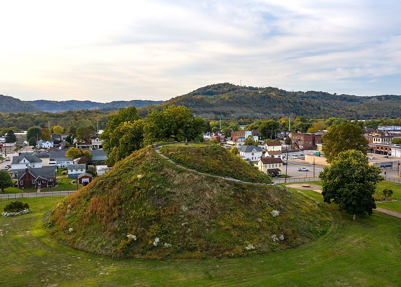 Ancient Native American burial mound in Moundsville, West Virginia.