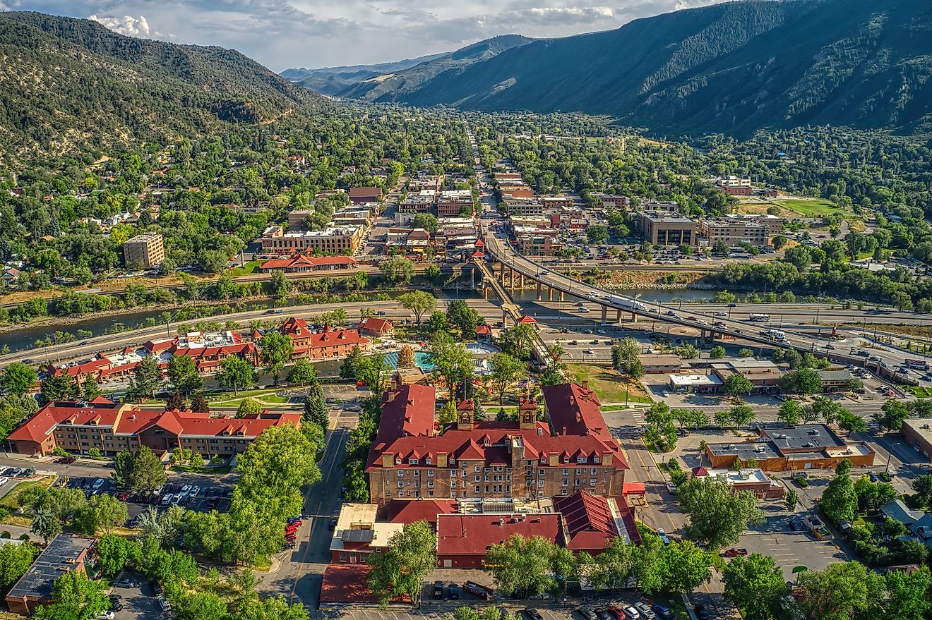 Aerial View of Downtown Glenwood Springs, Colorado.