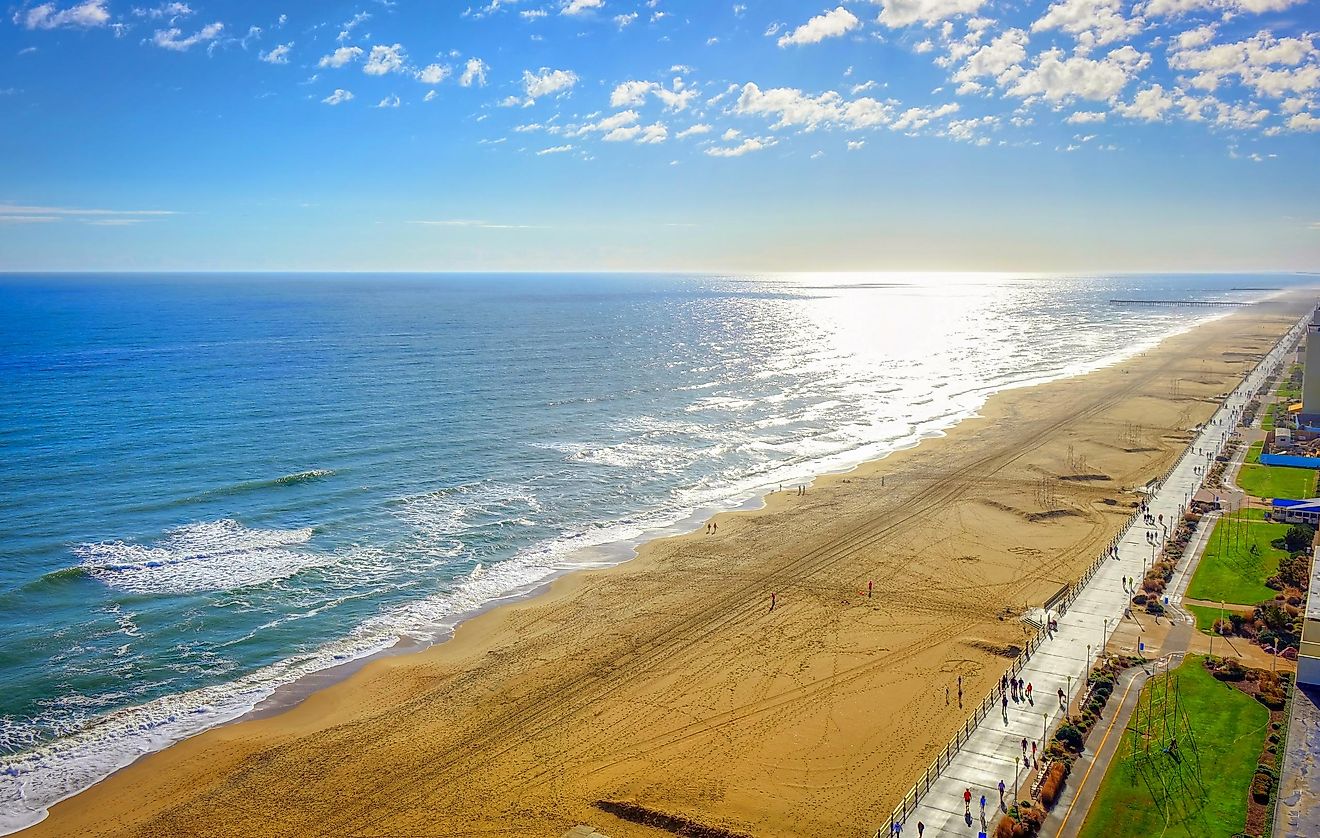 Virginia Beach Boardwalk | High aerial panoramic view | Virginia Beach, VA, USA.