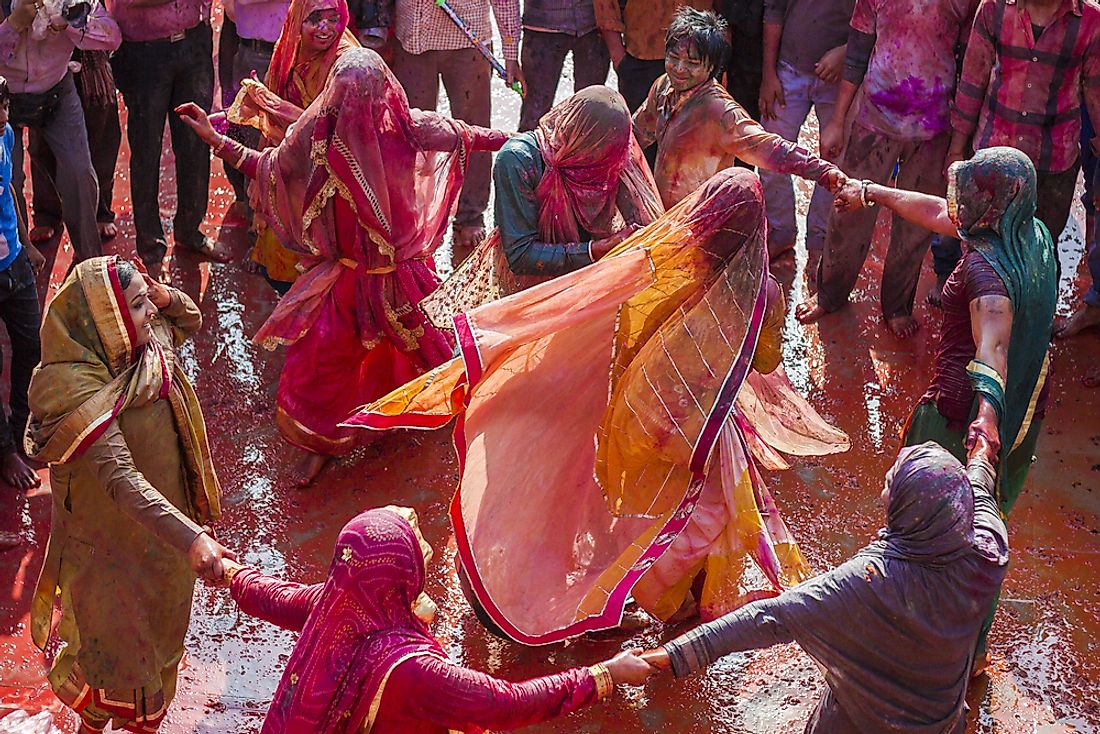 Celebration of Holi in Nandgaon, India.  Editorial credit: Harjeet Singh Narang / Shutterstock.com