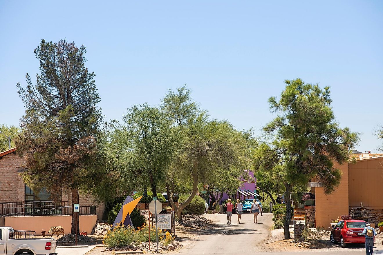 Afternoon sunlight shines on the downtown art galleries and stores of historic Tubac, via Matt Gush / Shutterstock.com