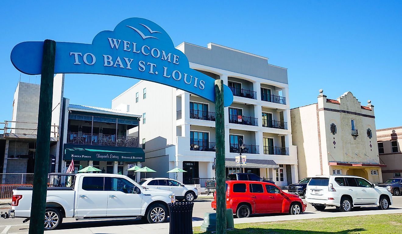 The archway welcome sign to Bay St. Louis in Mississippi. Editorial credit: clayton harrison / Shutterstock.com