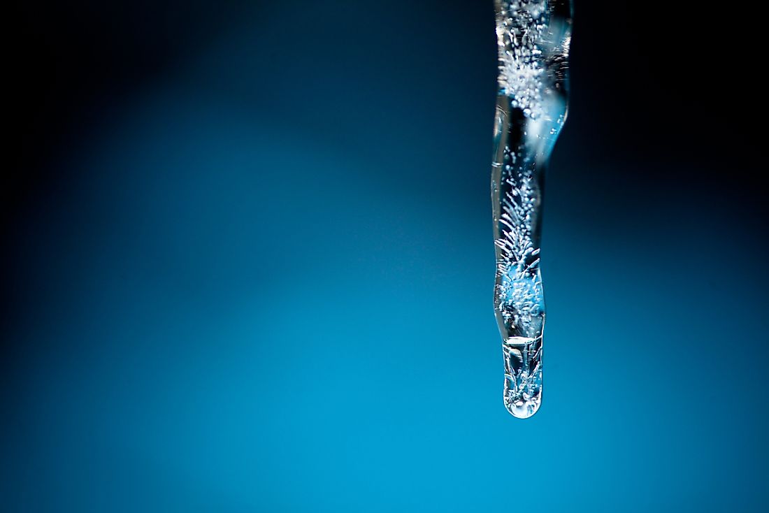 Frozen water in the form of an icicle. 