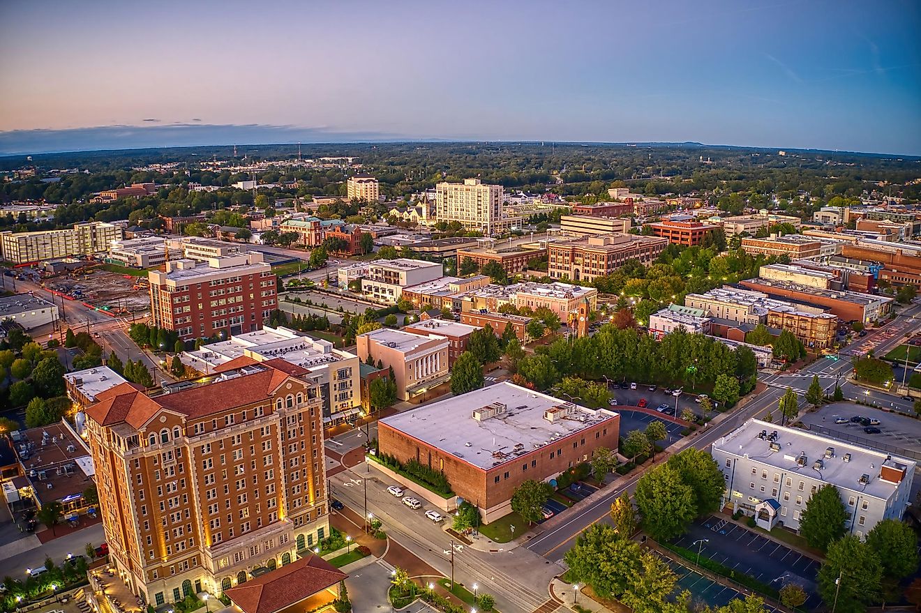 Aerial view of Spartanburg, South Carolina.