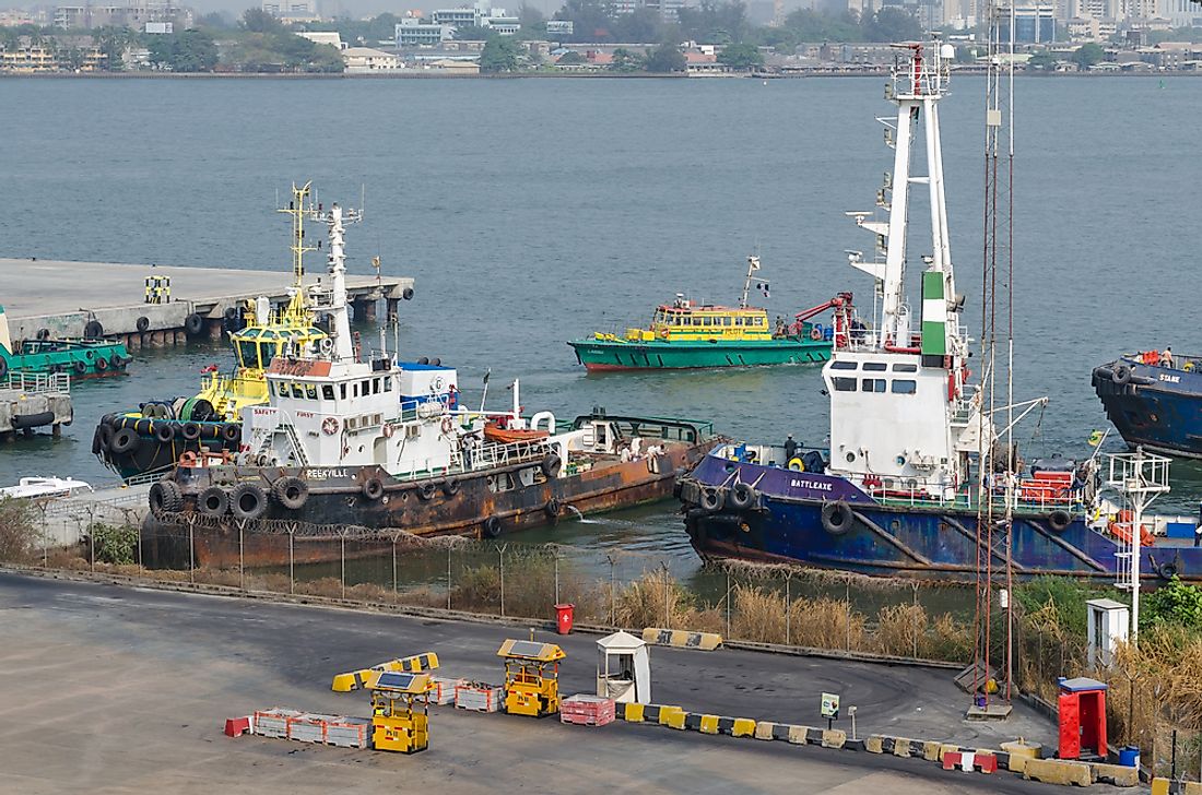 The port of Apapa in Lagos, Nigeria handles up to 25 million tons of cargo per year.  Editorial credit: Druid007 / Shutterstock.com