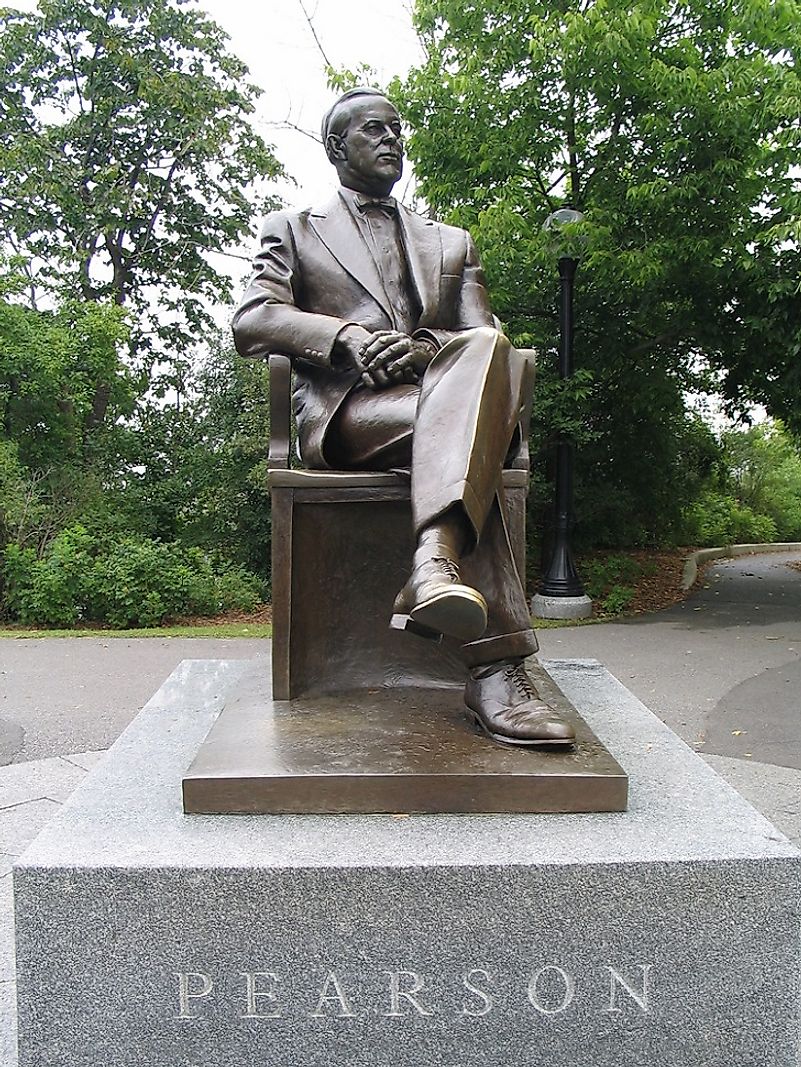 Copper and bronze monument honoring Lester B. Pearson in Ottawa, Ontario, Canada.